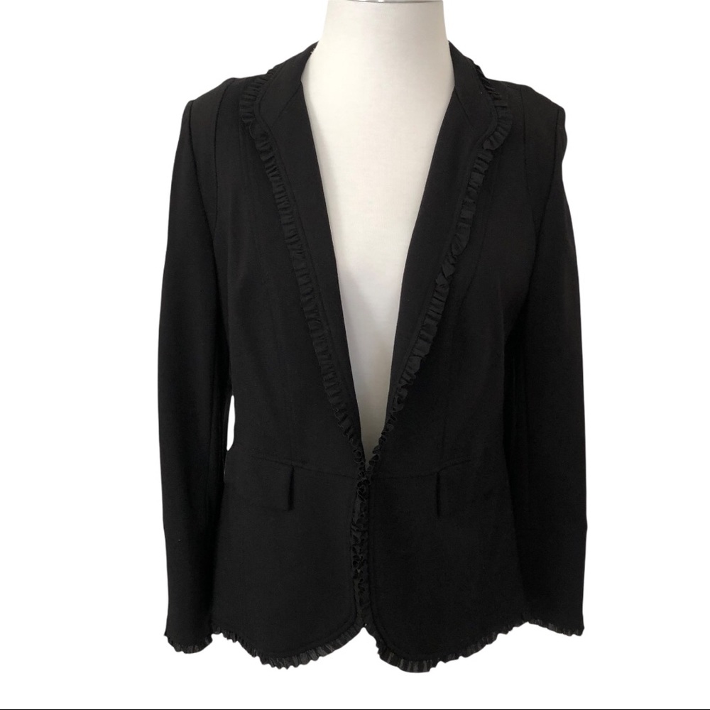 CHICO'S BLACK BLAZER JACKET WITH RUFFLE ACCENTS SIZE SMALL